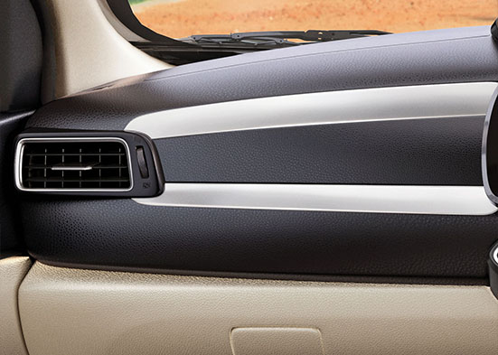 Honda Amaze Interior - Premium Dashboard with Satin Silver & Chrome Ornamentation