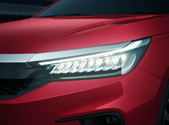 New Honda City e:HEV Exterior - Full LED Headlamps (with 9 array Inline Shell, Integrated LED DRL, L-Shaped Turn Signal)